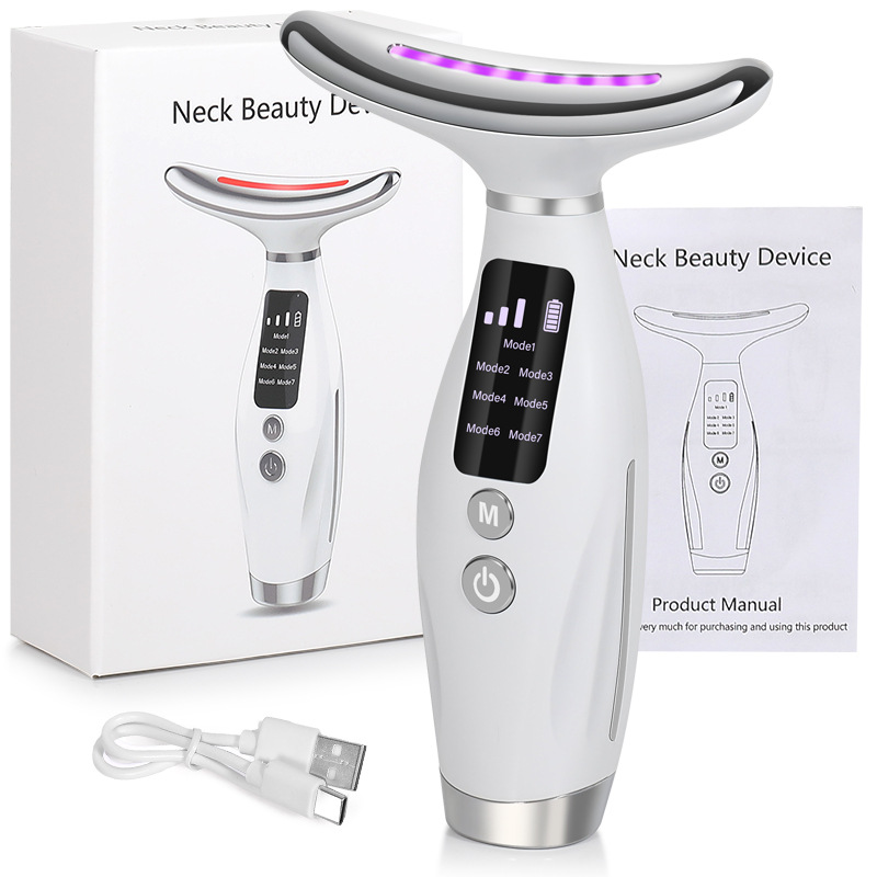 Red Light Therapy Device - 7-Farben-Gesichts-Nackenmassagegerät EMS Mikrostrom-Gesichtsschönheitsgerät für verbesserte Gesichtshals-